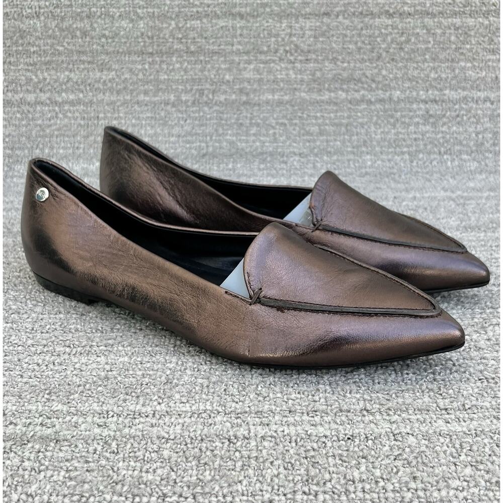 AGL ATTILIO GIUSTI LEOMBRUNI Vania Pointed Toe Bronze Leather Flats Women's 9 US